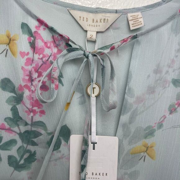 Ted Baker London Klara Sorbet Floral Ruffle Peplum Top Size 2 - Picture 4 of 14